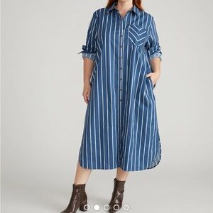 Universal Standard Blue and White Striped Midi Shirt Dress